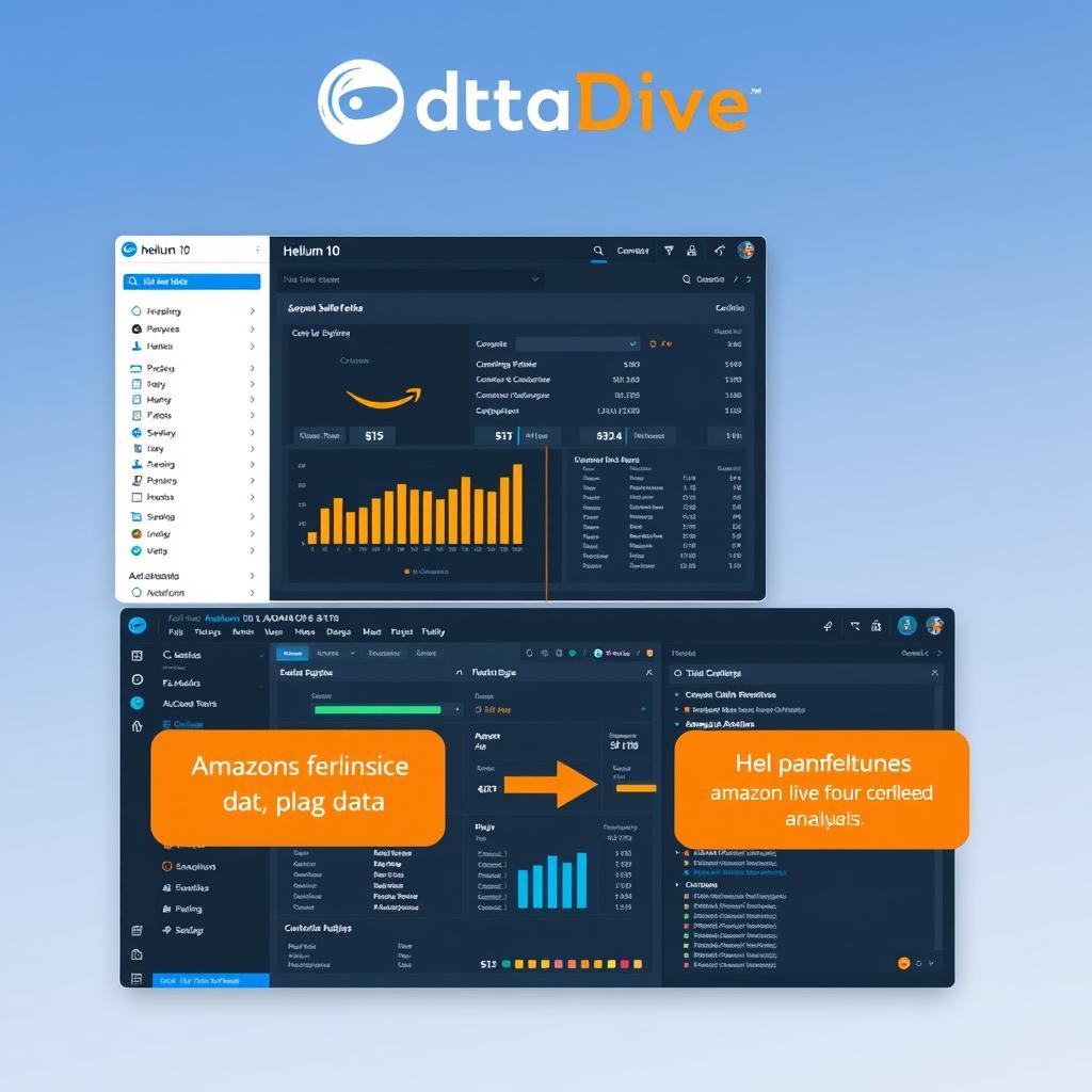 Data Dive integration with Helium 10 showing combined data analysis